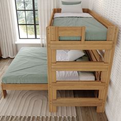 The finest in farmhouse elegance. Our Rustic Twin over Queen L-Shape Bunk Bed combines a rustic-chic look with a modern flair that’s perfect for any style room. Crafted with solid New Zealand pine wood and low VOC finishes to complement your clean and healthy home. An L-shape configuration saves space in your room by stacking two sleeping surfaces. A solid plywood slat roll and metal support bar provide support for up to 400 lbs per sleeping surface. Rustic, neutral color finishes pair with your Twin Xl Over Queen Bunk Bed Plans, Futon Bunk Bed Ideas, Bunk Bed Alternative, Twin Over Queen Bunk Bed, Rustic Wood Bed, L Shaped Bunk Beds, Terrace View, Bunk Bed Rooms, Futon Bunk Bed