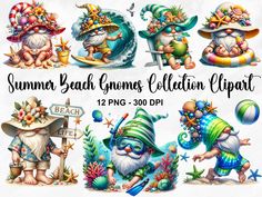 the summer beach gnome collection clipart is available for use in digital art and graphic projects