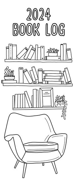 a black and white drawing of a couch in front of bookshelves with the words book log on it