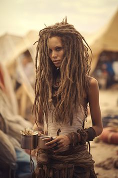 Burning man 2022 Wedding Hairstyles On Saree, Dreaded Hair Women, Mad Max Hairstyles, Apocalyptic Hairstyles, Dreads Undercut, Burning Man Braids, Braids Burning Man, Hairstyles On Saree, Older Woman Dreadlocks