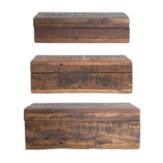 three wooden boxes sitting on top of each other