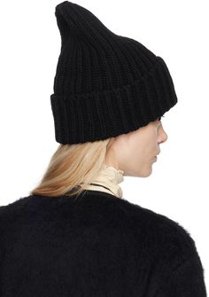 Rib knit GRS- and OEKO-TEX®-certified recycled wool-blend beanie in black. Rolled brim. Supplier color: Black Black Ribbed Beanie For Winter, Black Breathable Beanie Hat, One Size Black Soft Knit Beanie, Black Cotton Beanie, Black Cotton Beanie, One Size, Wool Blend, Rib Knit, Recycling, Wool