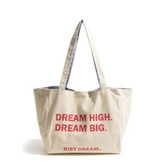 Dream high and big with this eco-friendly canvas tote! Featuring a letter-printed eco canvas design with color contrasting blue pinstripe lining, you'll look stylish and sustainable everywhere you go! Plus, the eco-friendly fabric means you'll feel as good as you look! All you need to do is just dream high and dream big! SIZE: W35cm x H29cm x D17cm / W13.8" x H11.4" x D6.7" Gender: WOMEN Item Type: Handbags & Shoulder Bag Main Material: Canvas Lining Material: Polyester Shape: Casual Tote Patter Backpack Wall, Brand Identity Colors, Design With Color, Branded Tote Bags, Canvas Bag Design, Big Tote Bags, Dream High, Statement Bag, Eco Bag