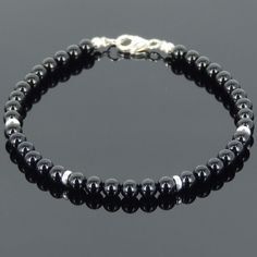 Men's Bracelet Healing Gemstone 4mm Bright Black Onyx S925 Sterling Silver 640M #Handmade #MensHealingGemstoneSterlingSilverBracelet Mens Jewelry Diy, Mens Jewellery, Men Bracelets, Men's Bracelets, Inspirational Jewelry, Men's Bracelet, Unisex Jewelry, Bracelet Crafts, Paparazzi Jewelry