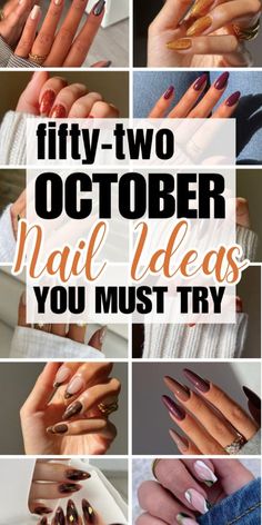 October Nails Almond, October Nails Square, Short October Nails, October Nails Acrylic, Nails Halloween October, October Nails Fall Short, October Nails Short, October Nail Colors, Nail Designs October