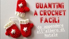 two crocheted red and white baby booties are shown with the words quantini a crochet facii