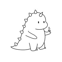 a black and white drawing of a small dinosaur with spikes on it's head