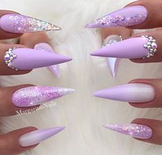 Bling Stiletto Nails, Nails With Glitter, Funky Nail Art, Stiletto Nail Art, Lavender Nails, Unicorn Nails, Stiletto Nails Designs, Coffin Shape, Acrylic Coffin