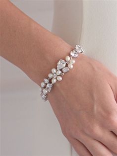 Affordable Elegance Bridal - Freshwater Pearl and CZ Statement Bridal Bracelet, $58.98 (https://affordableelegancebridal.com/freshwater-pearl-and-cz-statement-bridal-bracelet/) Pearl Bracelet Silver, Statement Wedding Jewelry, Bride Attire, Pearl Bracelet Wedding, Cz Bracelet, Pearl Bridal, Wedding Accessories Jewelry, Freshwater Pearl Bracelet, Bridal Bracelet