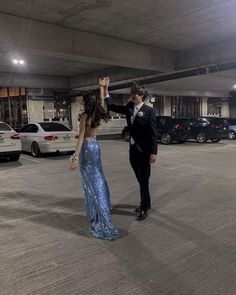 charlie+lex Prom Dance Aesthetic Couple, High School Prom Aesthetic Couple, Parking Garage Prom Pics, Pictures In Parking Garage, Couple Dressed Up, Rooftop Prom Pictures, City Prom Pictures, Formal Couple Aesthetic, Suit And Dress Couple Outfit