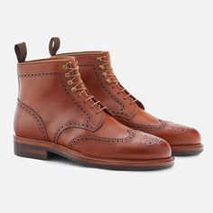 Nolan Brogue Boots - Italian Calfskin - Mid Tan – Beckett Simonon Luxury Boots With Brogue Detailing And Cap Toe, Luxury Cap Toe Boots With Brogue Detailing, Formal Lace-up Boots With Vibram Sole, Luxury Lace-up Brogue Detailed Boots, Derby Boots With Brogue Detailing And Round Toe, Luxury Wingtip Chelsea Boots With Brogue Detailing, Round Toe Brogue Boots For Derby, Luxury Lace-up Boots With Brogue Detailing, Brogue Cap Toe Boots For Galas