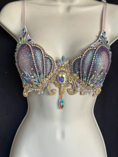 Glitter Mermaid Crystal Bra Shell Top Purple and Lavender Glam With Shells, Crystals, AB Rhinestones, Indecent Glitter, Gold Appliqué. - Etsy Purple Mermaid Top Aesthetic, Mermaid Core Purple, Purple Mermaid Top, Violetta Core, Halloweekend Costumes, Mermaid Shell Top, Mermaid Bras, Mermaid Bra Top, Seashell Top