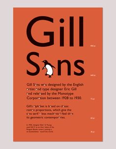 an orange poster with the words gill sons and a penguin on it's back