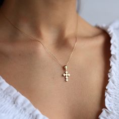 14K Gold Small Solid Cross Geometric Custom Design Easter Christian Pendant Charm Chain Religious Necklace Jewelry For Men/Women Gifts Monsini Jewelry ❤【All of our products are 585 14K Original Gold】 ❤❤【Materials & Specifications:】 - 14K gold pendant charm and Chain - Chain thickness is 0.9mm - Mini Shoes pendant dimensions are ❤❤pendant including handle Length :2.00cm (0,78in) ❤❤pendant Width :1cm (0.39in) ❤❤【Available in 4 different chain lengths】 42 cm (16.5 in) 44 cm (17.3 in) 46 cm (18. Elegant Gold Chain Necklace With Cross Pendant, Elegant Gold Chain Necklace With Cross, Tarnish Resistant Chain Necklace For Wedding, Gold Minimalist Cross Pendant Jewelry, Minimalist Gold Chain Necklace With Cross Pendant, Yellow Gold Cross Pendant Charm Necklace With Delicate Chain, Delicate Yellow Gold Cross Pendant Necklace, Minimalist 14k Gold Cross Pendant Necklace, Shoe Pendant