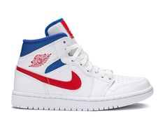 Wmns Air Jordan 1 Mid 'USA' - Air Jordan - BQ6472 164 - white/university red/game royal | Flight Club Nike Air Jordan Mid, Clean White Leather, Air Jordan Mid, Air Jordan 1 Mid White, Jordan Mid, Wmns Air Jordan 1, Jordan Model, Womens Air Jordans, Air Jordan Sneakers