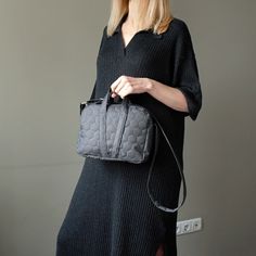 "Gray mini shoulder bag with handles small size handmade for women. Height - 19 cm ( 7,48 \" ) Width - 24 cm ( 9,45 \" ) Depth - 7 cm ( 2,76 \" ) Strap - 110 cm ( 43,30 \" ) adjustable Gray small shoulder bag made of gray light fabric nylon. The bag has black cotton lining, 1 pocket inside. The bag fastens with plastic zipper. Fashion gray mini shoulder bag for women. Gray nylon crossbody bag unisex. Street style fashion gray cross tote bag for woman handmade. Gray handbag beautiful for woman. S Grey Crossbody Bag, Zipper Fashion, Nylon Crossbody Bag, Gray Handbags, Quilted Backpack, Bowling Bags, Dark Grey Color, Gray Light, Mini Shoulder Bag