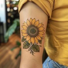 Sunflower Tattoo Colorful, Tattoo Colorful, Tatuaje A Color, Tattoo Feminina, Sunflower Tattoo, Tatting, Sunflower, Tattoos, Color