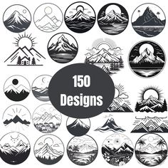 an image of mountains and trees with the text, 150 designs