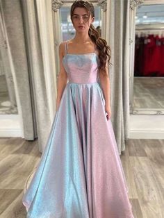 A-Line/Princess Ruffles Straps Sleeveless Floor-Length Dresses Rainbow Prom Dress, Long Ball Dresses, Prom Dress Long, Backless Prom Dresses, Senior Prom, A Line Prom Dresses, Floor Length Dresses, Vow Renewal, Long Prom Dress