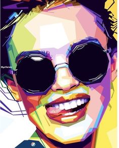 a painting of a person wearing sunglasses and smiling