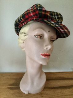 "Plenty of room in this big old Tam for dread locks, or just stylish for anyone to wear. These extra large Tams where fashionable in the 1970s Fabric feels like a cotton and poly or cotton and wool mix. Lined with a satiny grosgrain Has a faux leather headband that shows some wear Brim snaps to hat, can be worn snaped or not for more height Has a button on the top This Tam has seen some wear, but has plenty of life left in it! No rips, stains , tears or off smells Marked: Fashion Club Deluxe x- Leather Headbands, Classic Jeans, 1970s, Caps Hats, Accessories Hats, Faux Leather, Plaid, Wool, Hats