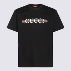 _, 100% Cotton Designer Gucci Black T-shirt, Gucci Designer Black T-shirt, Gucci Black T-shirt With Logo Print, Black Luxury Tops With Logo, Luxury Black Tops With Logo, Luxury Black Top With Logo, Black Gucci Tops With Letter Print, Gucci Black Crew Neck Top, Black Gucci Short Sleeve T-shirt