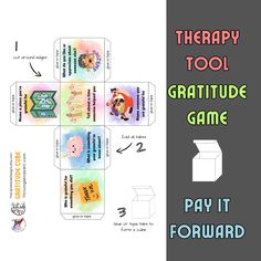 Therapist designed gratitude cube activity for play therapy, gratitude journaling, connected parenting, and increasing self-esteem and contentment.  You'll get 3 versions of the gratitude cube: Complete cube with pre-made prompts Background color only Blank DIY version 3 easy steps to complete your custom gratitude cube. Just cut, fold, and stick! It's recommended to use cardstock or heavier paper to increase sturdiness and ease of construction. This listing is offered as a special promotion at listing price only! We appreciate your support! Connected Parenting, Gratitude Worksheet, Self Esteem Affirmations, Play Therapy, Therapy Tools, Special Promotion, Gratitude Journal, Make Design, Self Esteem