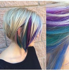 Blonde And Blue Short Hair, Short Blonde Hair With Blue Highlights, Assymetrical Haircuts, Bob Hair Color Ideas, Shattered Bob, Blonde Bob Haircut, Bob Hair Color, Extension Hair