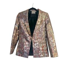 Asos Design Golden Floral Jacquard Metallic Festive Party Blazer Size 2 Very Beautiful Jacket In Excellent Condition, Have Matching Pants In A Different Size In Closet!! Bundle & Save Are You A Brand New Poshmark User? Sign Up Today And Use Code Dashindiva99 To Get $10 Off Your First Purchase!! Elegant Festive Outerwear For Celebrations, Fitted Outerwear For Holiday Festivities, Fitted Brocade Outerwear For Festive Season, Festive Holiday Fitted Blazer, Fall Jacquard Outerwear For Party, Glamorous Fitted Festive Blazer, Glamorous Fitted Blazer For Festive Occasions, Elegant Fitted Outerwear For Celebration, Elegant Jacquard Blazer For Party