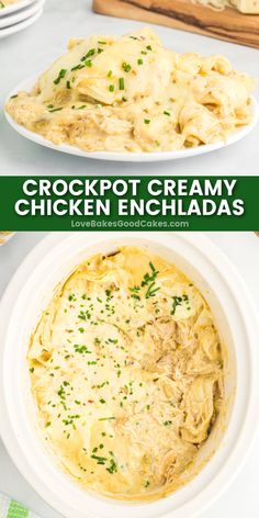 crockpot creamy chicken enchiladas in a white bowl on a table