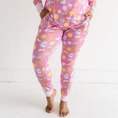 Pink Cookies & Milk Women's Pajama Pants Comfortable Relaxed Fit Pants For Bedtime, Comfortable Relaxed Fit Bedtime Pants, Playful Stretch Bottoms For Loungewear, Playful Sweatpants With Elastic Waistband For Loungewear, Playful Relaxed Fit Bottoms For Pajama Party, Playful Sleep Bottoms Long Pants, Pink Relaxed Fit Pants For Bedtime, Playful Relaxed Fit Sweatpants For Loungewear, Playful Lounging Bottoms Long Pants