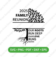 the family reunion tree svg file is shown in black and white with green leaves