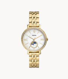 Jacqueline Sun Moon Multifunction Gold-Tone Stainless Steel Watch - ES5167 - Fossil Fossil Watches Women, Moon Watch, Fossil Watch, Fossil Watches, Diamond Education, Two Tone Watch, Gold Case, Watch Sale, Stainless Steel Watch