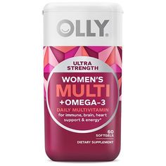 OLLY Womens Multi + Omega-3 Ultra Strength Softgels deliver key vitamins and minerals you need to help fill in the gaps when eating habits are less than perfect. All of that plus Omega-3 fatty acids and a gentle form of Iron. A few highlights: B12 is key for the production of cellular energy, the fuel your body needs to burn without burnout. Omega-3s helps support the brain, nervous system and eye function, and antioxidant nutrients help protect against free radical damage. *For a fresh twist, Brain Nervous System, Eye Function, Few Highlights, Daily Vitamin, Daily Vitamins, Vitamins For Women, Immune Support, Vitamins & Supplements, Multivitamin