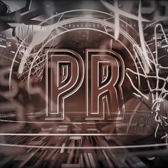 the letters p and r are in front of an abstract background with basketball hoops