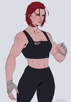 a woman with red hair and black bra top