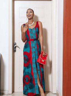 The Kasinma maxi dress is an elegant pieces with front button down and side pockets. Comes with a belt for a cinched waist look. It is combination of  two prints   COLOR MAY LOOK SLIGHTLY DIFFERENT THAN DUE TO SCREEN SETTINGS OR LIGHTING. Best African Dresses, Afrikaanse Mode, Ankara Dresses, Ankara Dress, African Print Dresses, African Print Fashion Dresses, African Clothing Styles, Africa Fashion, African Design Dresses