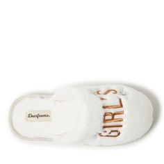 Relax the night away with these too-cute slippers perfect for any and all occasions and holidays! Eye-catching details add a pop of personality to your casual looks, while our tried-and-true memory foam insoles promise constant comfort. Indoor /outdoor outsoles offer added support. COZY UPPER MATERIALS: Fluffy slippers made of luxury plush fabric keeps your feet warm and comfortable all day long. MEMORY FOAM INSOLE: Each slipper is fitted with a multi-density cushioned insole and topped with mem Cream Round Toe Indoor Slippers, Cream Slip-on Slippers For Indoor Use, Cream Slip-on Indoor Slippers, Comfy White Closed Toe Slippers, White Closed Toe Slippers With Cushioned Footbed, Cozy White Closed Toe Slippers, White Cushioned Indoor Slippers, Indoor Slippers With Soft Sole, Soft Sole Flat Slippers For Indoor Use