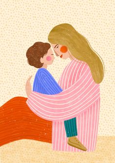 an illustration of a mother hugging her child