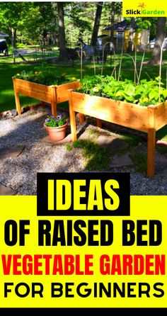 an image of garden beds with plants growing in them and the words ideas of raised bed vegetable garden for beginners