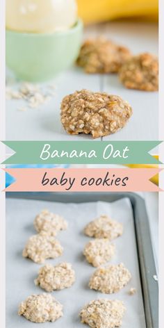 banana oat baby cookies on a cookie sheet