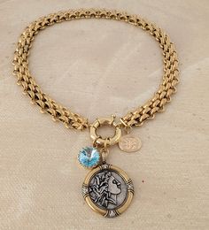 Boho Statement Necklace, Layered Chain Necklace, Greek Coins, Bee Pendant, Aquamarine Crystal, Layered Chains, Gold Choker Necklace, Gold Coin, Gold Choker