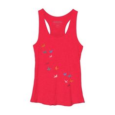 a women's red tank top with butterflies on it