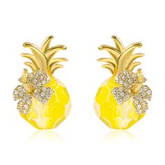 PRICES MAY VARY. 🍍FUN GOLD PINEAPPLE STUD EARRINGS🍍The exquisite gold pineapple stud earrings stand out with their unique and eye-catching design. Each earring features a sparkling faceted yellow transparent plastic bead in the pineapple center, resembling a dazzling yellow crystal. The pineapple is adorned with a flower made of transparent cubic zircon, adding a touch of elegance and refinement. 🍍YELLOW CRYSTAL PINEAPPLE EARRINGS🍍The fun gold pineapple earrings are uniquely designed, making Pineapple Lover Gifts, Summer Beach Jewelry, Pineapple Earrings, Summer Beach Party, Gold Pineapple, Earrings Summer, Earring Stand, Tropical Fruit, Plastic Beads