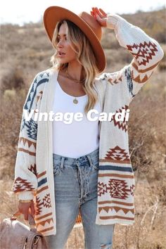 Embrace the season with fashion that stands out. 🍂 This cozy piece is perfect for fall vibes, featuring a unique vintage-inspired pattern that adds a touch of retro charm to any outfit. Whether you're layering up for a crisp autumn day or adding a stylish touch to your evening look, this cardigan is a must-have in your fall wardrobe. Print Cardigan Outfit, Moda Hippie Chic, Stile Hippie Chic, Boho Fall Outfits, Style Hippie Chic, November Outfits, Outfits Colorful, Hippie Chic Fashion, Cabin Trip