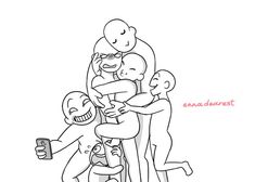 a drawing of people hugging each other with the caption's text above them