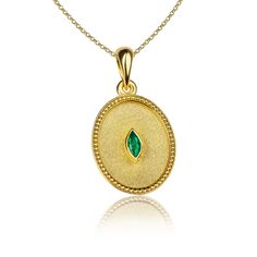 "The beauty of Byzantine style jewelry, completely handcrafted in Greece with the old-fashioned way, is omnipresent. An outstanding solid yellow gold pendant with Byzantine design decorated with genuine emerald, remains a classic and elegant choice for everyone. Bold and traditional, you will not take your eyes off. Neither will your friends! High Quality Handmade Greek jewelry! ✔ Dimensions: Inches: 1.06 X 0.59 inch ✔ Dimensions: Millimetres: 27 x 15 mm ✔ High quality product. ✔ In a gift box ✔ Gold Byzantine Jewelry With Cabochon, Byzantine Gold Jewelry With Cabochon, Byzantine Gold Cabochon Jewelry, Traditional Gold Jewelry With Oval Cabochon, Gold Oval Jewelry With Historical Design, Gold Oval Byzantine Jewelry, Byzantine Oval Gemstone Jewelry, Byzantine Style Oval Gemstone Jewelry, Oval Byzantine Gold Jewelry