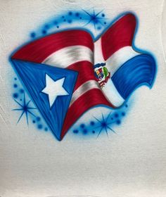 a drawing of the puerto rican flag painted on a white t - shirt with stars