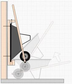 a drawing of a wheelbarrow on a sheet of graph paper with an arrow pointing to it