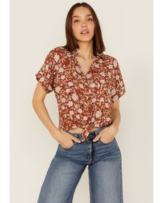 Sweet Clothes, Printed Ties, Notched Collar, Floral Blouse, Short Sleeve Blouse, Women's Tops, Modern Style, Short Sleeves Tops, Casual Button Down Shirt